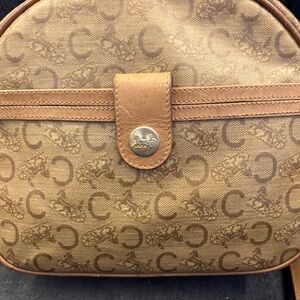 Celine Brown Monogram Canvas Crossbody with Tan Trim